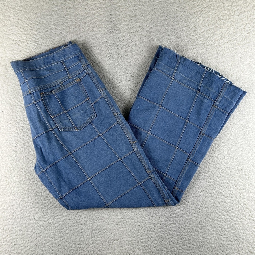 Vintage Brittania Jeans Womens 34x31 Windowpane Bell Bottom Flare Patchwork 70s - Picture 2 of 15